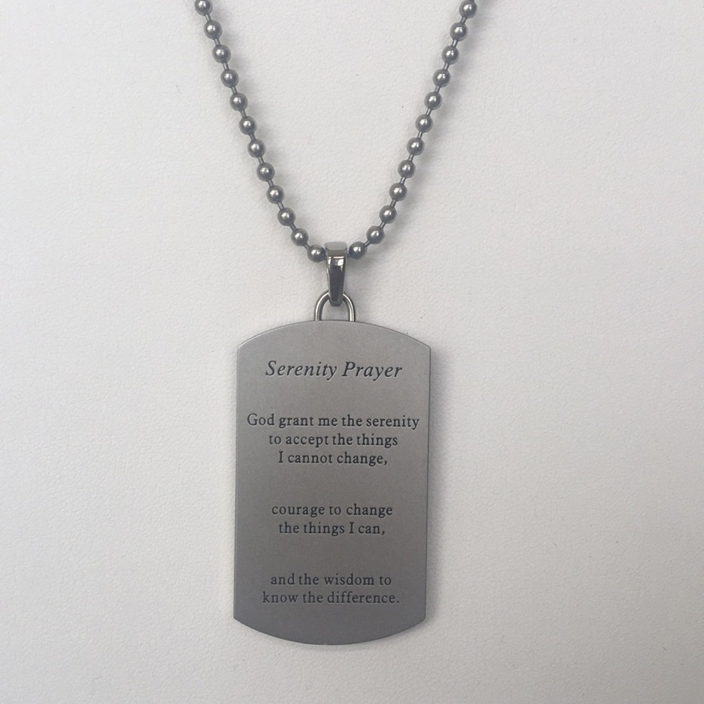 Stainless steel serenity prayer dog tag w/22”chain
